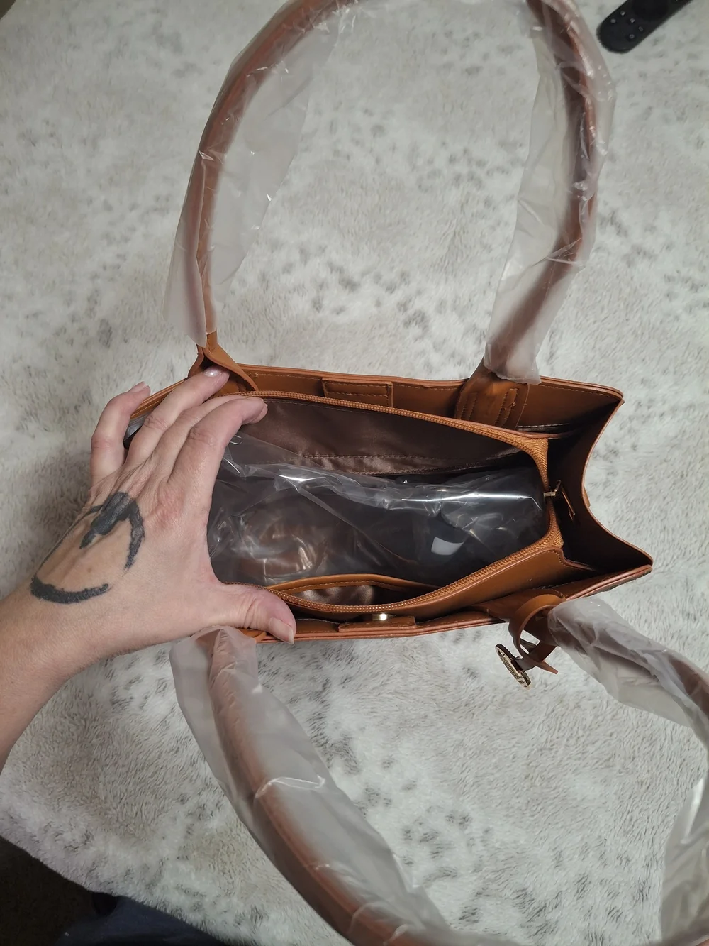 Brown Plaid Messenger Bag with Front Slip Pocket